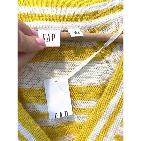 New GAP Striped Yellow Vneck Pullover Sweater - Picture 3 of 7